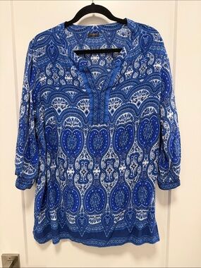 Talbots Blue Paisley-Print V-Slit Tunic